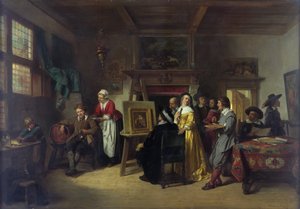 Rembrandt (1606-69) på besök i Gabriel Metsus ateljé (1629-87)